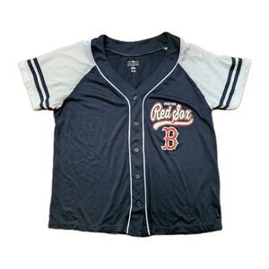 Boston Red Sox MLB Navy/White Button-Up Jersey Shirt KIDS Size L